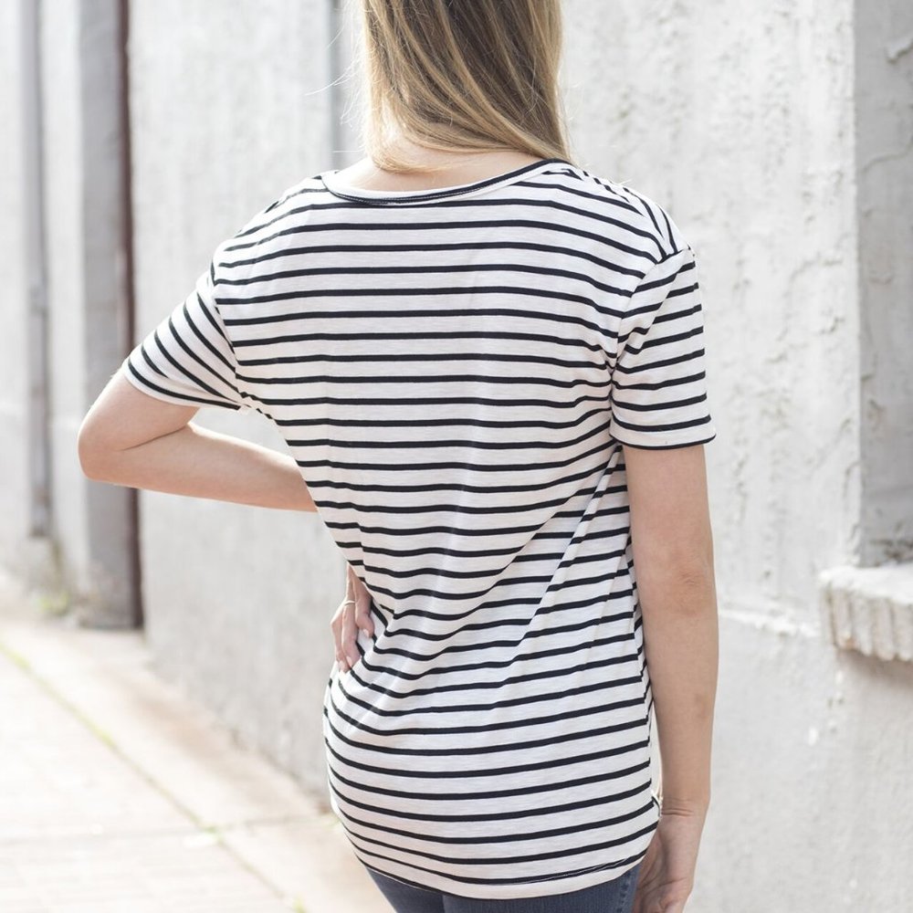 White and Black Striped Short Sleeve Tee - Picture 2 of 3